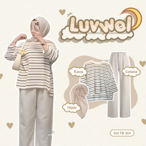 Naramode - One Set Korean Style 3in1 (Kaos Plumfit Celana Ivory Hijab Bella Square) Outfit Hijab Causual Ootd Kekinian TB 304