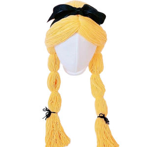 Children Baby Girl Hat Cosplay Princess Long Hair Braid Wig Cap Yellow Winter Knit Infant Kids Hats and Caps Photographic Props