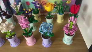 MEKANSM DIY Flower Block Cina Pot Tanaman Buket Blok Bangunan Mainan Block Bricks Mini Mainan Edukatif Balok