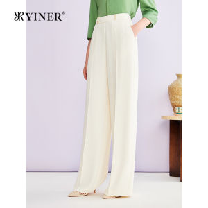 YINER | Elegant Commute Trousers Slanted Textured Loose Wide Leg Straight Pants