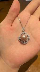 Royal Purple 10-11mm Pearl Necklace - Four-Leaf Clover for Good Luck & Fortune in 925 Silver chain and Zircon Diamond