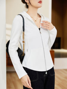 เสื้อคลุมคาร์ดิแกนคอตตอนทรงตรงสั้นสำหรับผู้หญิง ทรงเข้ารูป พร้อมซิป 2 ช่อง หนา ฤดูใบไม้ร่วง/ฤดูหนาว ทรงหลวม แขนยาว ปกติ