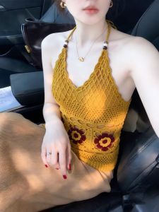 SHUQINGLAI | Lace Carved Beautiful Outwear Close-fitting Backless Halter Top