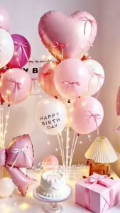 13Pcs Balloon Set with LED Light Coquette Aesthetic Balloon Tree Stand Holder with Bow Ribbon for 18th Birthday Debut Baby Shower Wedding Party Decor