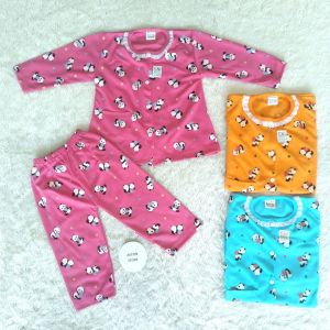 Setelan Baju Tidur Piyama Anak Bayi Perempuan Lengan Panjang Kancing Depan Usia 6-18 Bulan Motif Panda