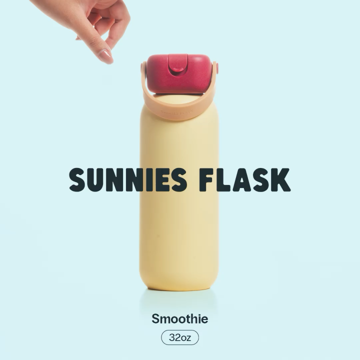 Sunnies Flask 32oz Pebble Flask in Milk Tea (Summer Ready-Made Insulated Water Tumbler for Hot and Cold with Cap and Strap)