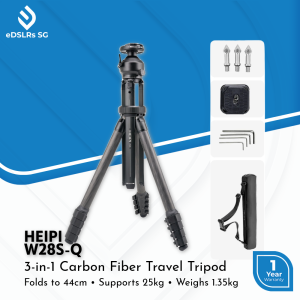 Heipi 3-in-1 Carbon Fiber Travel Tripod with Ball Head Kit W28S-Q – Lightweight Compact 25kg Load Capacity for DSLR Mirrorless & Mobile Photography