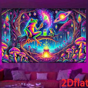 VIKAMA Fantasy Forest Frog Tapestry Colorful Magic Tree Mushroom Mysterious Planet Room Living Room Decoration