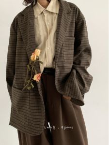 Loose Casual Plaid Mens Womens Spring Autumn Japanese Retro Style Small Business Casual Suit Jacket Top Outerwear Trendy