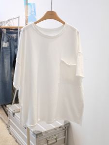 เสื้อยืดคอกลมแขนสั้นทรงหลวมสำหรับผู้หญิง ทรงหลวม ชายกระดิ่ง ทรงหลวม ขนาดใหญ่ ลายการ์ตูน ฤดูร้อน 2025