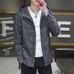 HENGYUANXIANG | Hengyuanxiang Mens Stand Collar Jacket Spring Autumn New Fashion Casual Print Top Thin Youth Outerwear Polyester Fiber