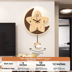 BEISIJIA | Creative Retro Moon Clock Wall Mounted Drilling Free Wooden