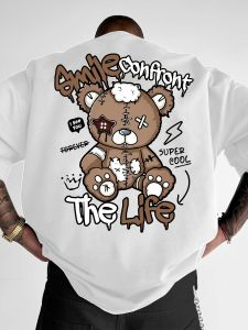 Summer new mens fashion style teddy bear letter print comfortable and breathable round neck T-shirt outdoor high street top
