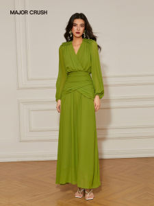 Elegant V-Neck Slimming Tea Dress Long Dress
