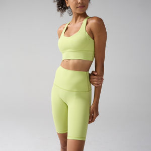 Yoga Shorts 2 Pieces Fitness Suit Cross Back Bra Top With High Waist Shorts Suit Running Workout Pilates Fitness Tracksuit🎽👖