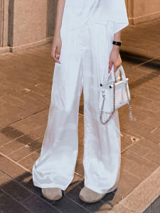 Original Designer White Womens Summer Thin Wide Leg Pants Acetate Satin Finish Versatile Sun Protection Long Trousers