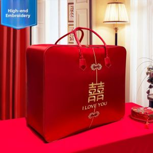 MONLEYTA | Wedding Cotton Quilt Storage Bag Red Satin Oxford Handheld Gift Box Set Of 4 Manlieta Brand PE Material