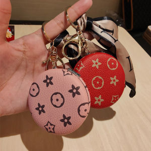 ประณีตเก่าดอกไม้หนังแต่งหน้ากระจกกระจกสองด้านกระเป๋าจี้ Key CHAIN จี้เครื่องประดับของขวัญขนาดเล็ก