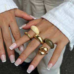 Ingemark | Ingemark 5Pcs/Set Y2K Boho Resin Acrylic Finger Rings for Women New Trend Vintage Alloy Adjustable Ring Daily Couple Jewelry Men