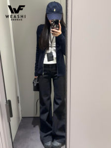 Quần Jeans Ống Loe Cạp Cao Màu Đen Cho Nữ Quần Dài Đến Sàn Co Giãn Thường Ngày Dáng Rộng Thoải Mái Quần Dài Cho Nữ