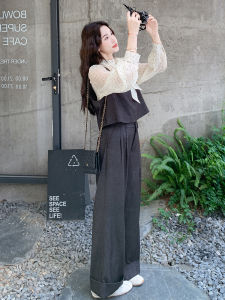 Loose Korean Style Womens Fashion Set Vest Shirt Wide Leg Pants Three Piece Suit Autumn New Arrival Comfortable Casual Outfit