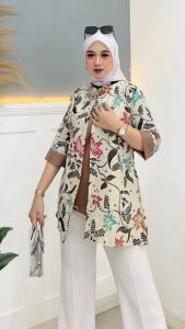 Blus Wanita Dewasa Batik Kantoran Modern Kombinasi Bolero Atasan Lengan Bahan Katun Adem Mewah