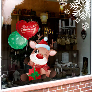 Christmas Decoration Website Red Arrangement Balloon Elk Dress up Window Flower Paste Holiday Window Static Glass Paste Door Sticker