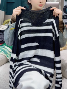 QINGNAER | Spring Lightweight Breathable Lagenlook Striped Knitwear