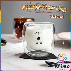 KLIMO Creative Cute Bear Double-layer Mug Coffee Milk Glass Lady Cute Gift Cup Christmas gift