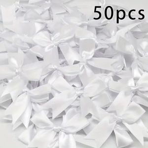 50Pcs Satin Bowknot 3.3 Inch Ribbon Bows Gift Wrapping Tie Bows DIY Craft Wedding Birthday Baking Halloween Christmas Decoration