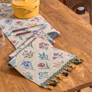 【In stock】Retro Jacquard Table Runner with Tassels Retro Flowers Jacquard Tassel Tea Coffee Table Settings Ethnic Style Dining Kitchen Decoration Table Runners TV Cabinet Long Strip Cover