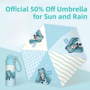 SVORIAHI | Authentic Hatsune Miku Portable Folding Umbrella Womens Sunshade Rainproof Manual Umbrella Cartoon Design Stainless Steel