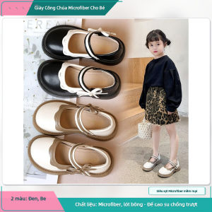 Giày Da Bé Gái 3-12 Tuổi Phong Cách Công Chúa Dễ Thương Nút Thắt Lưng Đế Cao Su Chống Trượt Mới 2026