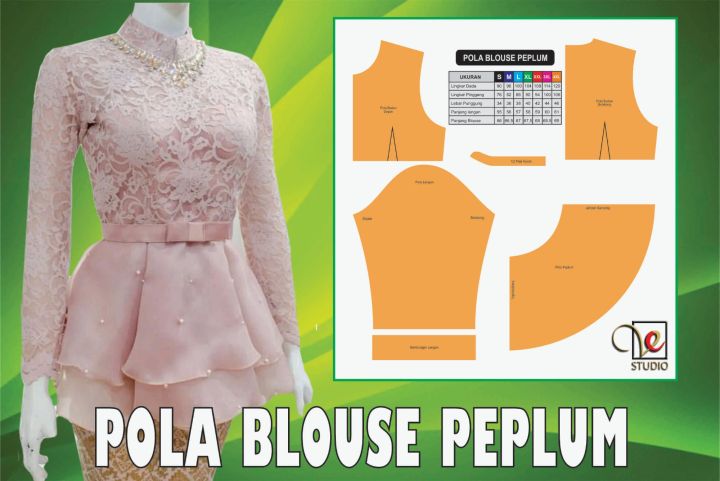 Pola Blouse Peplum Blouse Shanghai Collar Blouse Ukuran Xl