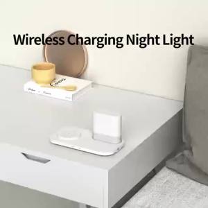 15W pengecas tanpa wayar dengan lampu malam cahaya induksi cepat mengecas berdiri untuk iPhone 14 13 Pro Max 12 11 AirPods Samsung Xiaomi