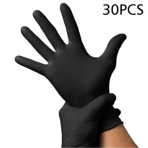 30/60/90PCS Disposable Black Nitrile Gloves Household Kitchen Nitrile Gloves Embroidered Beauty Cleaning Dirt Isolation Tools