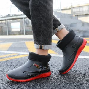 Mens Waterproof Rain Boots Soft Kitchen Fashion Student Spring Summer All Seasons Popular Male Shoes Plastic Slip-On Flats