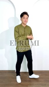 Baju Koko Pria Dewasa Lengan Panjang Warna Olive Motif Marvel Elrumi