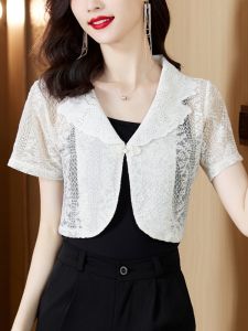 Short Sleeve Lace Sun Protective Clothing Cardigan Womens Summer Small Coat Stoles and Shawls Thin Outwear for Cheongsam Halter Skirt