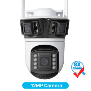 12MP 6K Three Screen WIFI IP Camera Outdoor 8MP 4K Dual Lens PTZ Camera Ai Human Detection CCTV Video Security Camera iCsee APP
