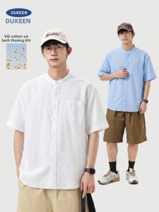 DUKEEN | Áo Sơ Mi Mỏng Hè Cổ Đứng Tay Ngắn Linen