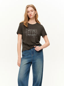 DUSHU | Retro Print Beaded T-shirt