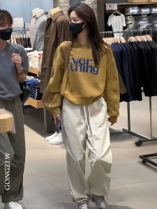 Fashionable College Style Letter Print Loose Sweatshirt Straight Leg Slimming Joggers Set Casual Comfortable Cotton Outfit