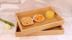 NUVOX Bamboo Serving Trays with HandlesJanpanese StyleRectangular Kitchen Food Tray for Eating Dinner Trays for Eating on Couch Wood Serving Platter for Breakfast Tea Bar Restaurant Party or Bed