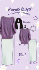 One Set 3in1 Setelan Hijab ( Pashmina Ceruty + Blouse Batwing Kelelawar + Rok Span Lidi ) AM70