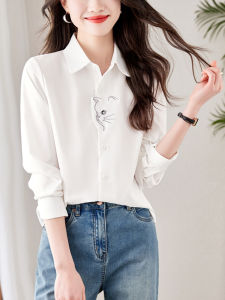 High-end Unique Cat Print Irregular Fall Fashion Shirt