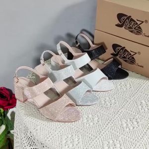 Shoeper Mertle PU Leather Glittered Strap Block High Heeled Sandals for Women