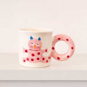Polka Dot Cat Toothbrush Cup 2024 New Home Luxury Couple Washing Cup Ceramic Material Cartoon Style Dental Care Tool
