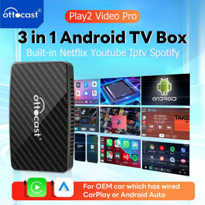 OTTOCAST Android Tv Box Wireless CarPlay Adapter Android Auto Built-in Youtube Netflix Tiktok IPTV Ai Box for 99% Cars NO Delay