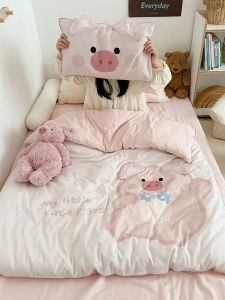 Class a Childrens Bedding Set 100% Cotton Brushed Cartoon Nursery Three-piece Set Cute Duvet Cover 1.2m Pure Cotton 1.5m